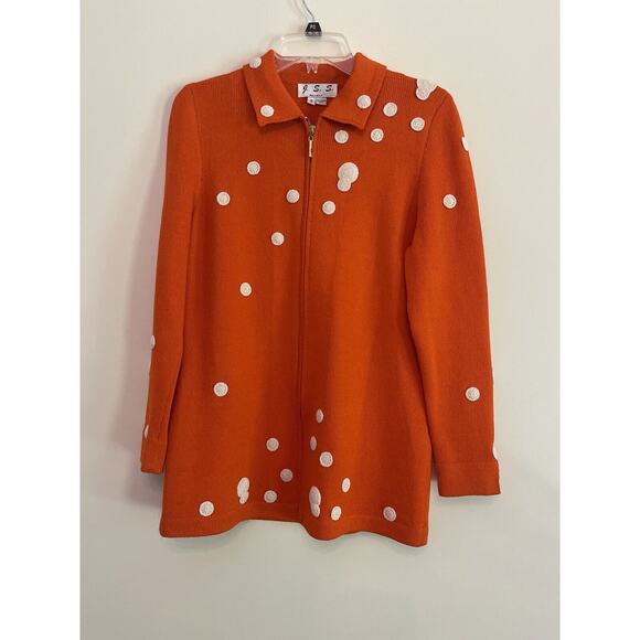 JSS Woman’s Knit Wear Blazer sz S Orange/Embroidered Cream Circle Wool blend USA - Picture 2 of 12